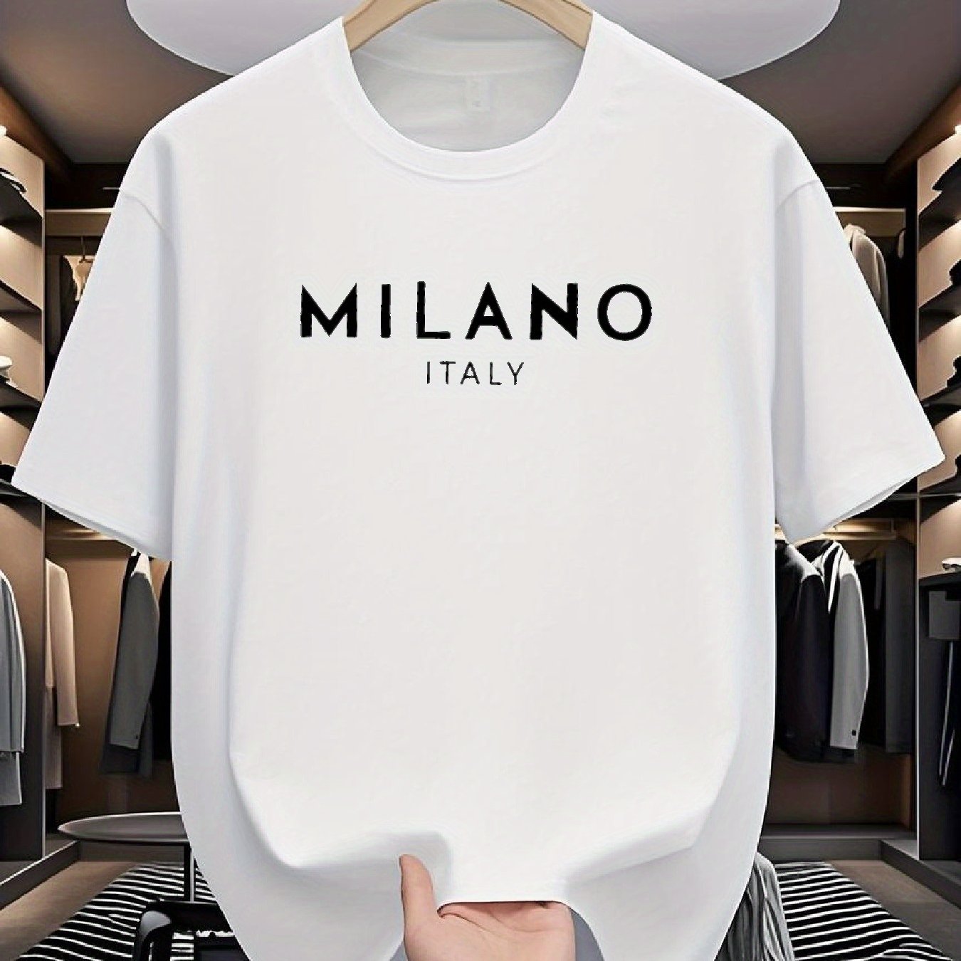 Men's 180g Pure Cotton Short Sleeve T-Shirt - Milano Italy Classic Design, Multi-Color Sporty Casual Round Neck Tee for Spring/Fall, Machine Washable, Ideal Gift for Friends & Family, Leisure Clothing, Comfortable Fit, Fall O