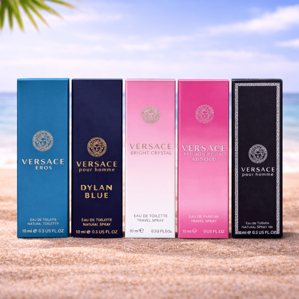 Versace Mini Fragrance Travel Bundle – Pack of 5 × 10ml | Eros, Dylan Blue, Pour Homme & Bright Crystal Perfumes | Luxury Mixed Cologne & Perfume Set