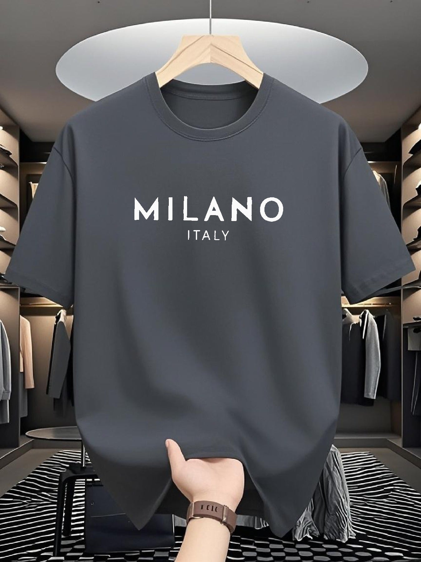 Men's 180g Pure Cotton Short Sleeve T-Shirt - Milano Italy Classic Design, Multi-Color Sporty Casual Round Neck Tee for Spring/Fall, Machine Washable, Ideal Gift for Friends & Family, Leisure Clothing, Comfortable Fit, Fall O