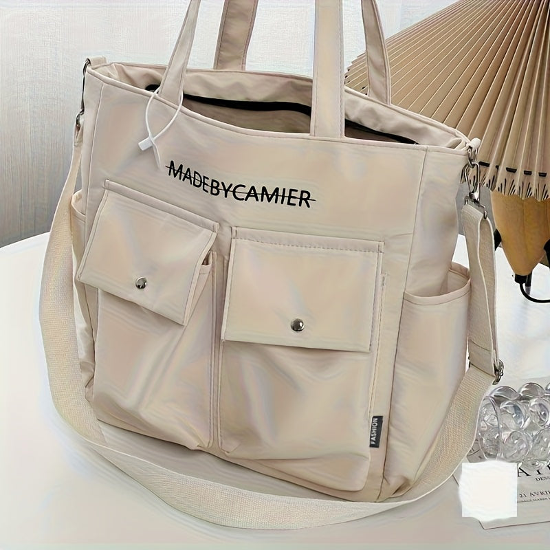 Large Capacity Heavy-Duty Nylon Tote Bag Compatible for //Travel - Multi-Pocket Handbag with Wrist Strap, Zipper Closure & Hand Washable - / Casual Professional Bag