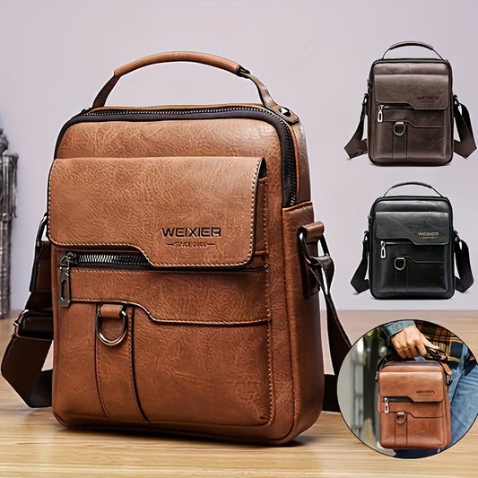 WEIXIER Plus Size New Shoulder Messenger Bag, Capable of Accommodating an 11-Inch Tablet, Men'S Vertical Handheld Business Bag Made of Retro, Casual Bag for Men Featuring Multiple Card Slots, Suitable for Daily Commuting for