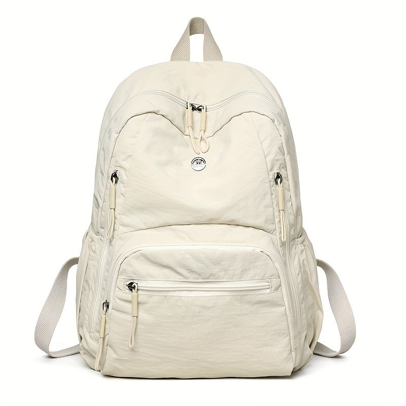 Solid Color Simple Fashion Versatile Women's Backpack Travel Lightweight Lightweight Large Capacity Go Out Commuting Multi-pocket Computer Commuting Bag