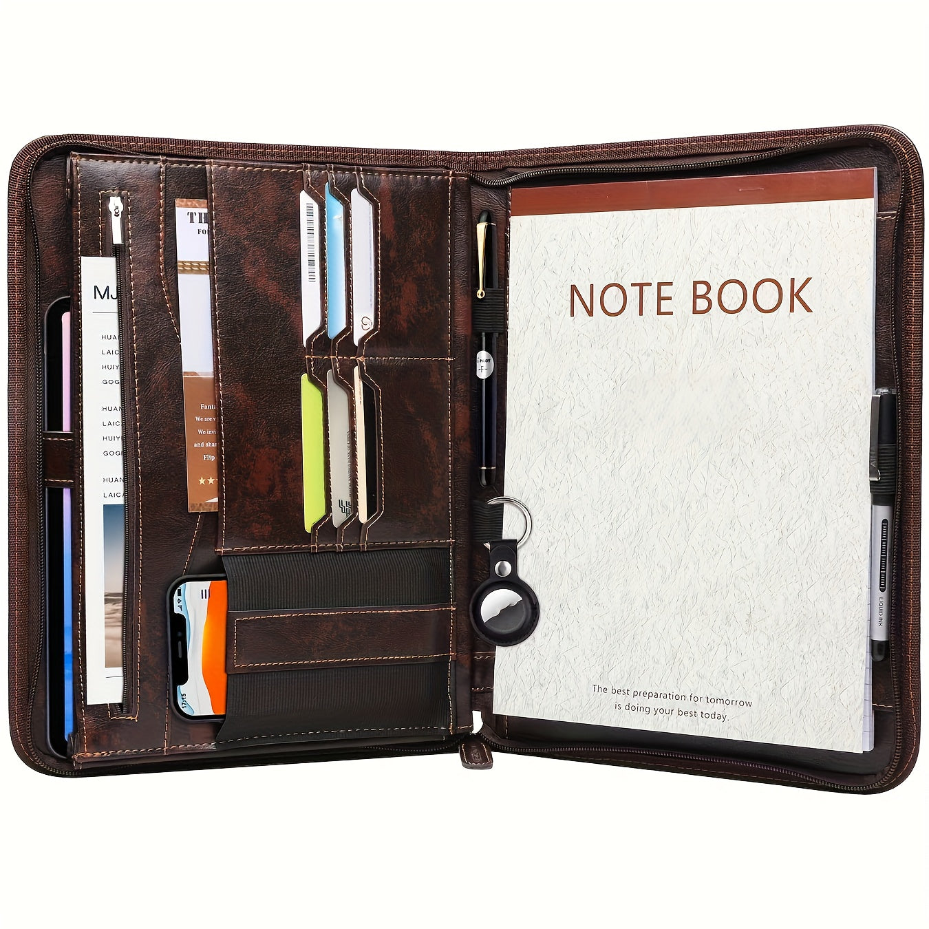 Zippered Business Organizer with 12.9" Tablet Sleeve And 7" Phone Pocket, Dark Brown Resume File Folder for Men And Women, Document Storage | Stylish Design| Secure Zipper Closure, Gift, Christmas