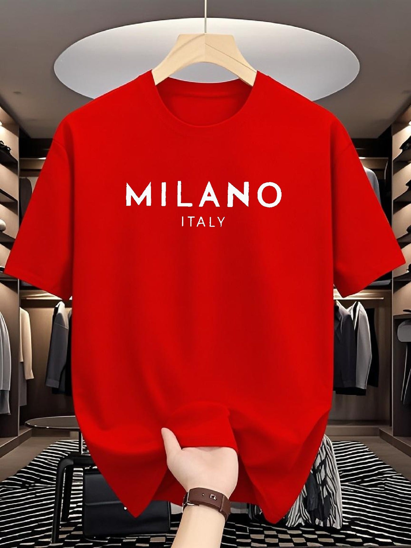 Men's 180g Pure Cotton Short Sleeve T-Shirt - Milano Italy Classic Design, Multi-Color Sporty Casual Round Neck Tee for Spring/Fall, Machine Washable, Ideal Gift for Friends & Family, Leisure Clothing, Comfortable Fit, Fall O