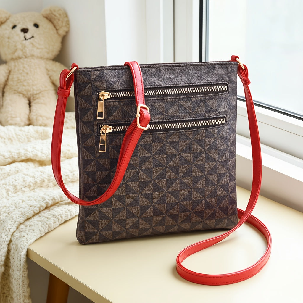 TEPILTE Retro Casual Geometric Print Women'S Crossbody Bag, Stylish And Versatile Medium Shoulder Bag/Wallet, Lightweight Handbag/Messenger Bag, Three-Layer Zippered Pockets, Suitable For Work, Travel And Outdoor Activities.