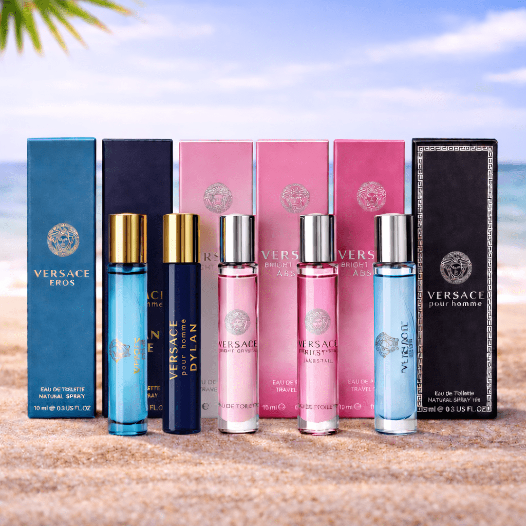 Versace Mini Fragrance Travel Bundle – Pack of 5 × 10ml | Eros, Dylan Blue, Pour Homme & Bright Crystal Perfumes | Luxury Mixed Cologne & Perfume Set