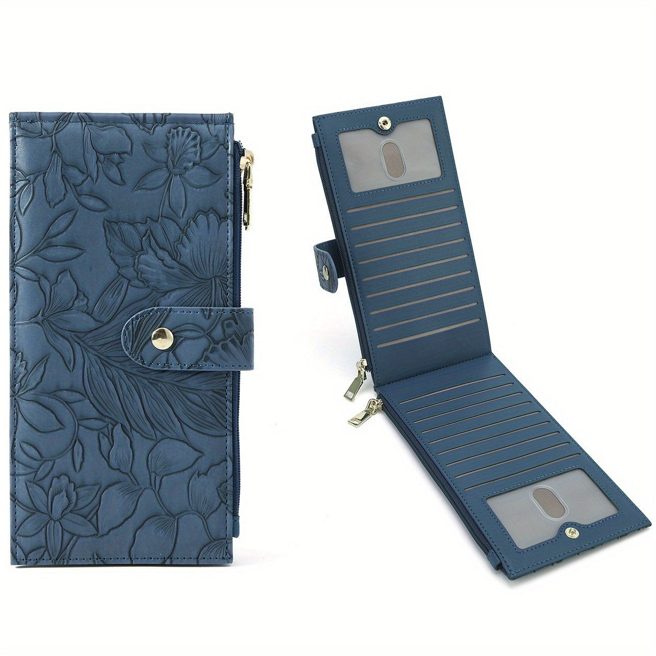 Women's Ultra-Thin RFID Blocking Wallet, Double Zipper Pocket, Slim Lightweight Clutch Card Bag