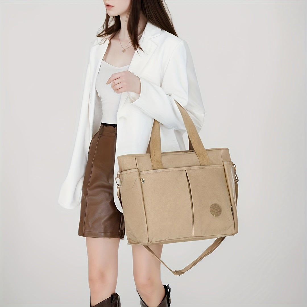 Large Capacity Tote Bag, Zipper Closure, Shoulder Handbag For Women