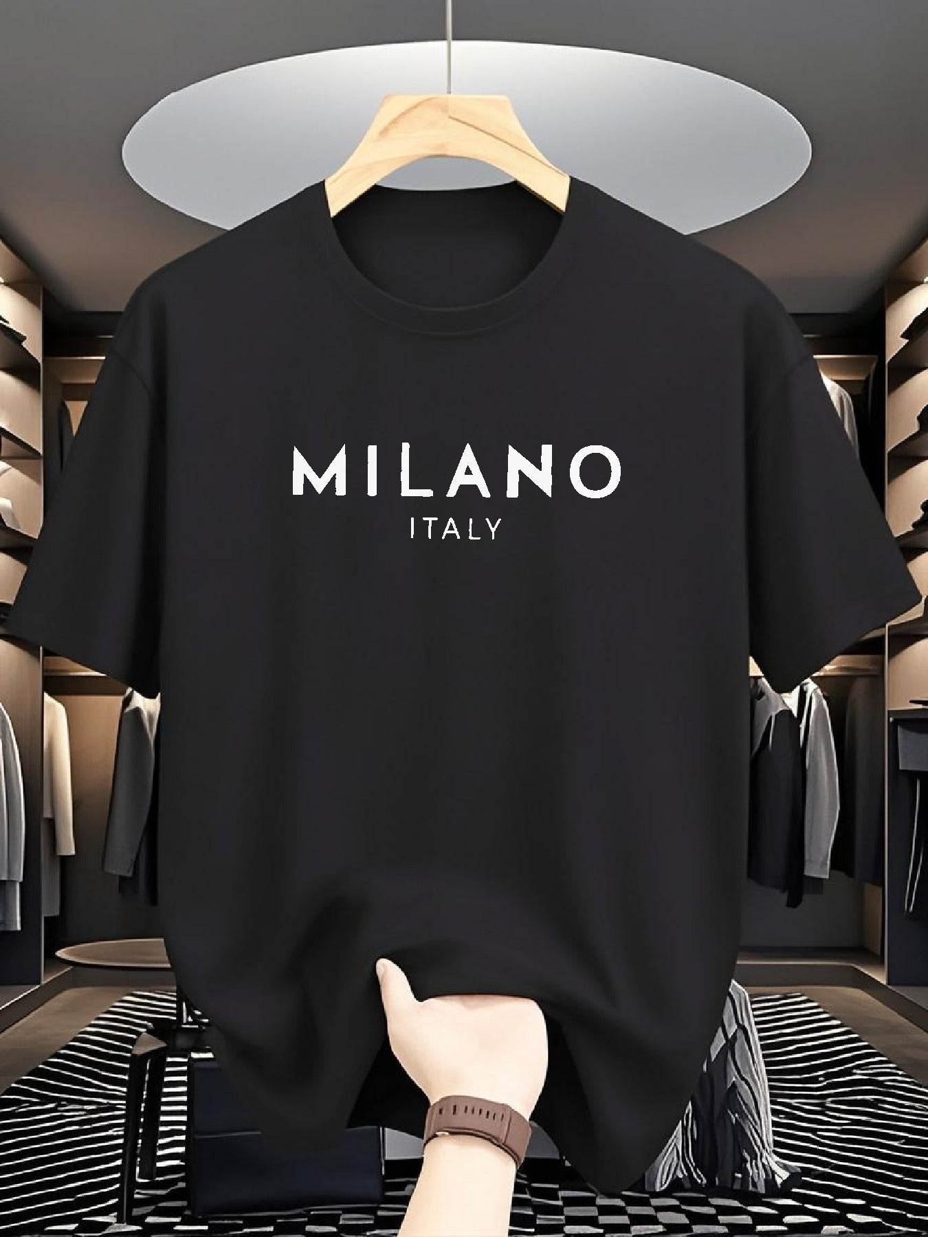 Men's 180g Pure Cotton Short Sleeve T-Shirt - Milano Italy Classic Design, Multi-Color Sporty Casual Round Neck Tee for Spring/Fall, Machine Washable, Ideal Gift for Friends & Family, Leisure Clothing, Comfortable Fit, Fall O