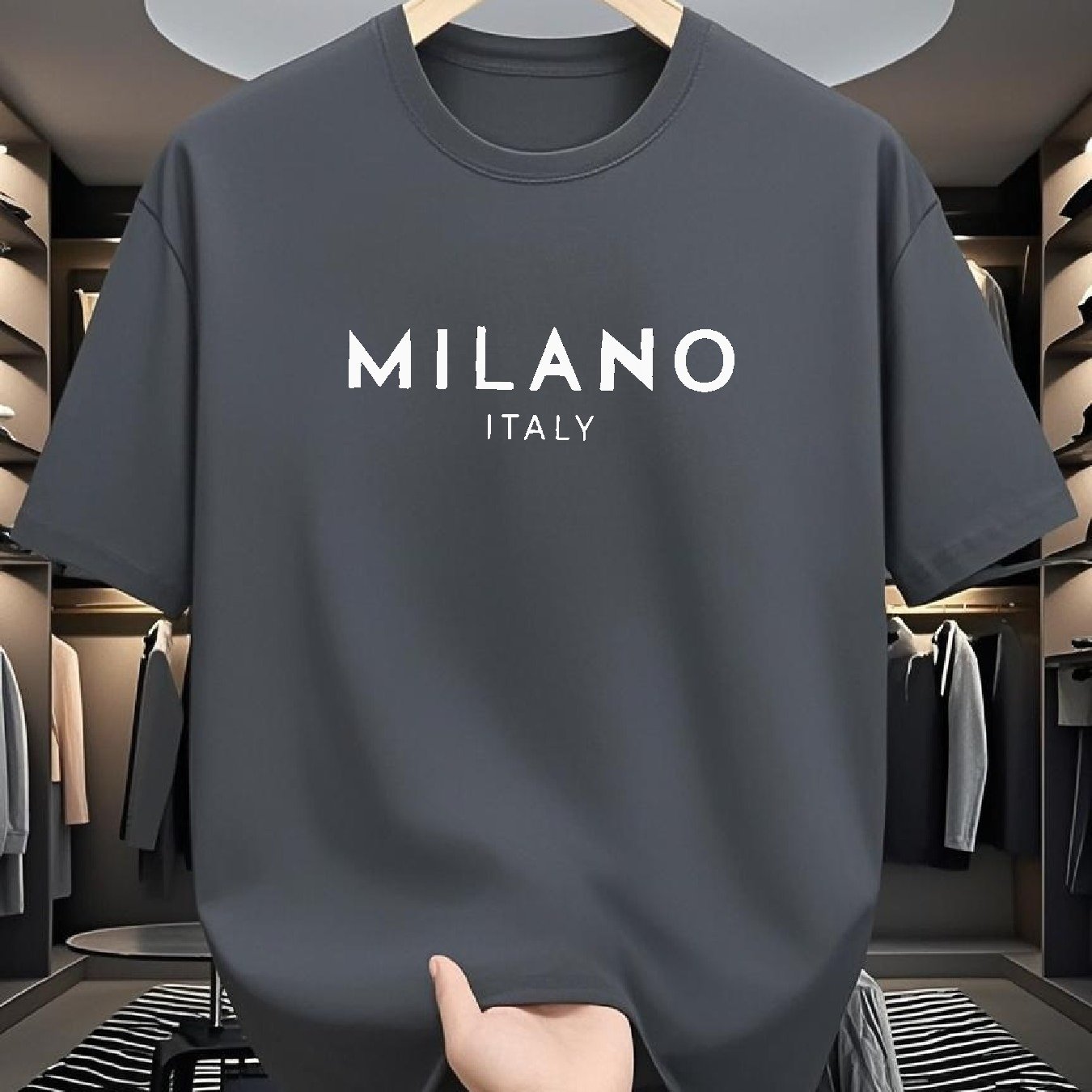 Men's 180g Pure Cotton Short Sleeve T-Shirt - Milano Italy Classic Design, Multi-Color Sporty Casual Round Neck Tee for Spring/Fall, Machine Washable, Ideal Gift for Friends & Family, Leisure Clothing, Comfortable Fit, Fall O