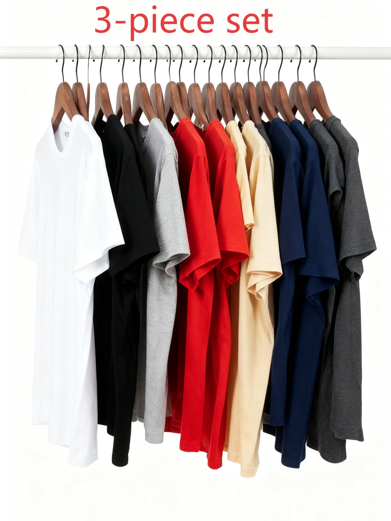 3pc Womens Alphabet Print T Shirts Set Polyester Crew Neck