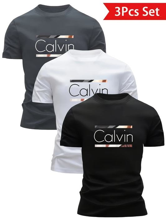100% 3pcs Set of Short-sleeve T-shirts with English Pattern Print