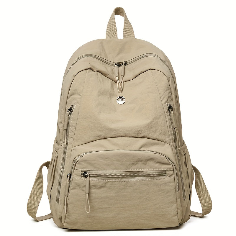 Solid Color Simple Fashion Versatile Women's Backpack Travel Lightweight Lightweight Large Capacity Go Out Commuting Multi-pocket Computer Commuting Bag