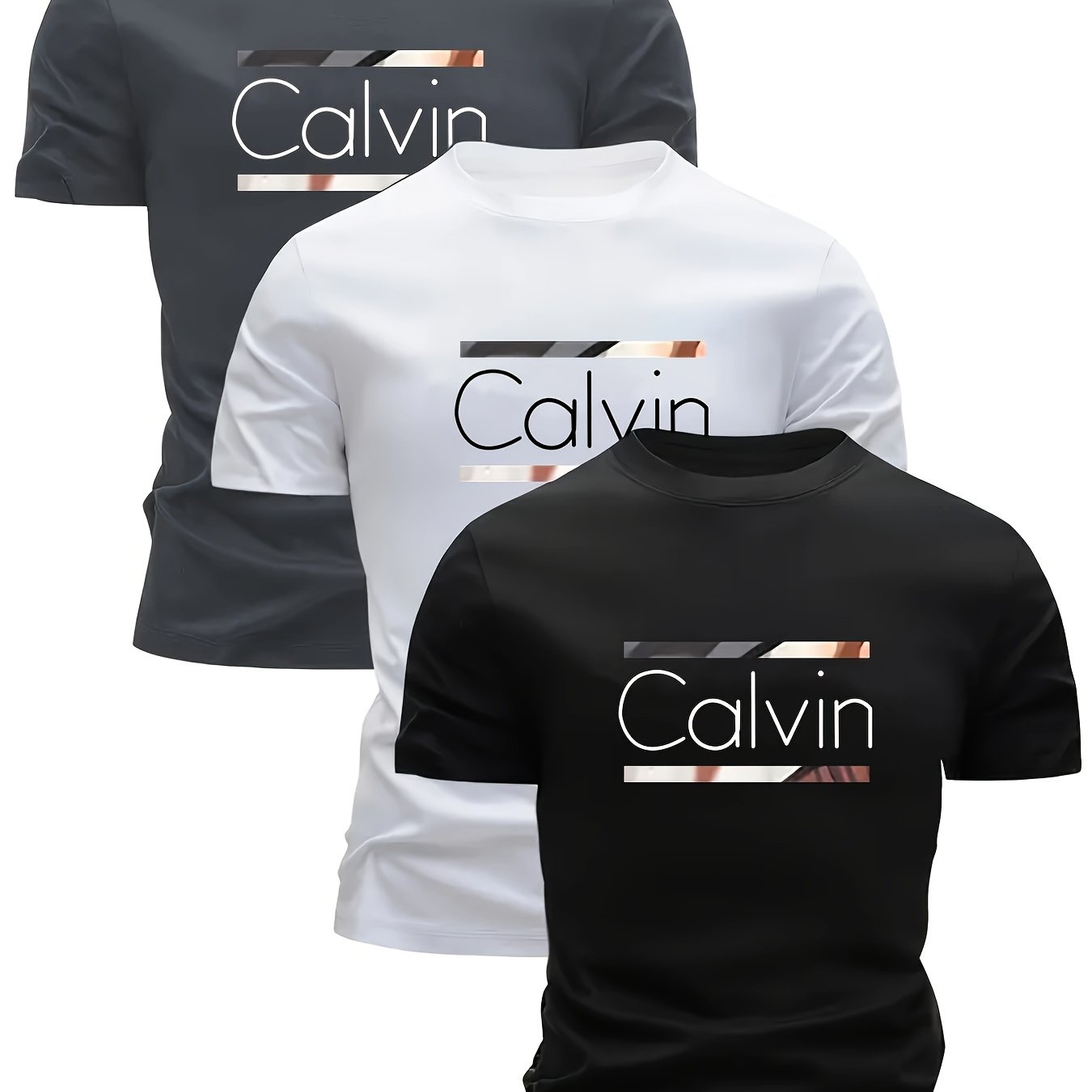100% 3pcs Set of Short-sleeve T-shirts with English Pattern Print