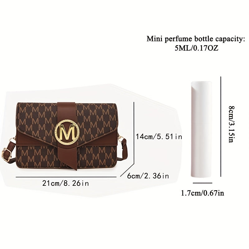 Women's Elegant Shoulder Bag With Perfume Bottle, Golden "M" Letter Buckle, Retro Geometric Shoulder Purse, Small Crossbody Bag For Daily Use, Travel, Work & Shopping