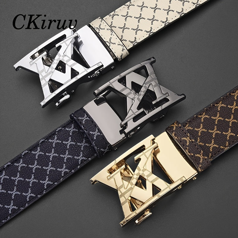 2pcs Unisex Luxury Automatic Buckle Belt | Luxurious Solid Color Alloy Buckle, Outstanding Texture, Wrinkle Resistant and Durable, Adjustable, Suitable for Business, Formal, Weddings, Casual Wear, Ideal Gift for Husbands and