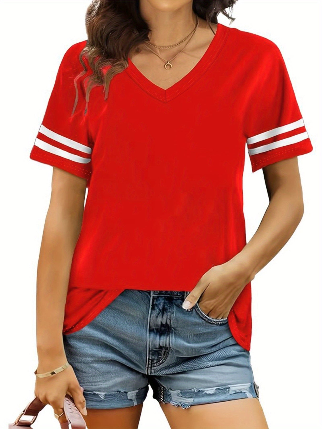 Minimalist V Neck Striped T Shirts 3 Piece Set Casual