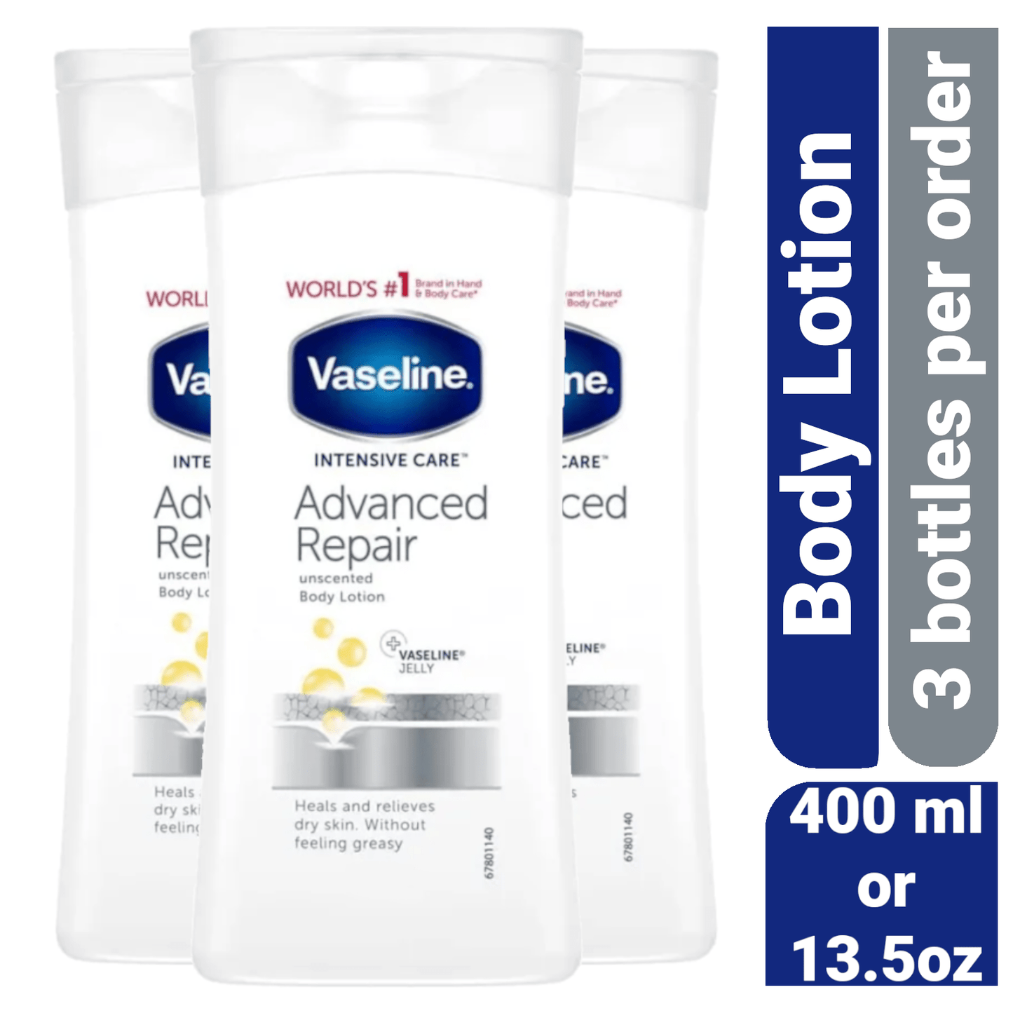 Vaseline Lotion, 3 bottles, 400ml or 13.5oz per bottle