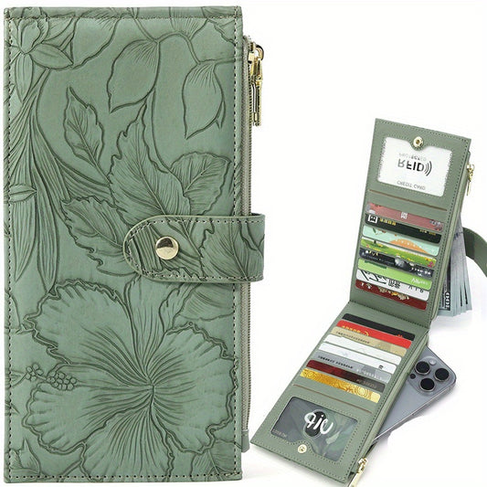 Women's Ultra-Thin RFID Blocking Wallet, Double Zipper Pocket, Slim Lightweight Clutch Card Bag