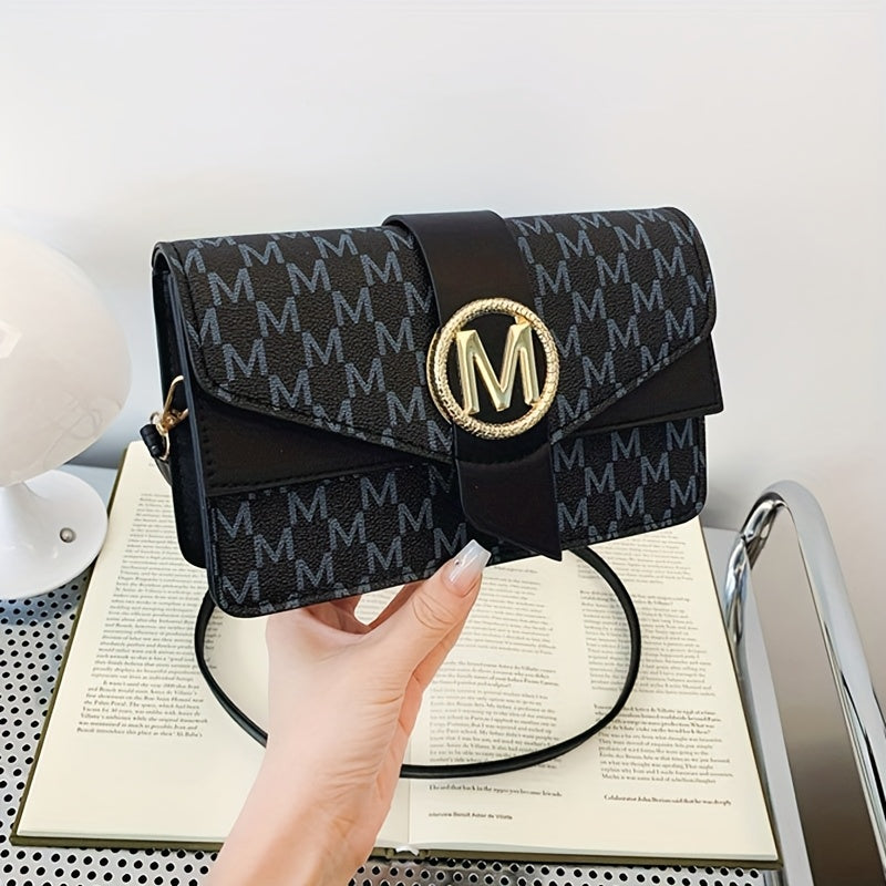 Women's Elegant Shoulder Bag With Perfume Bottle, Golden "M" Letter Buckle, Retro Geometric Shoulder Purse, Small Crossbody Bag For Daily Use, Travel, Work & Shopping
