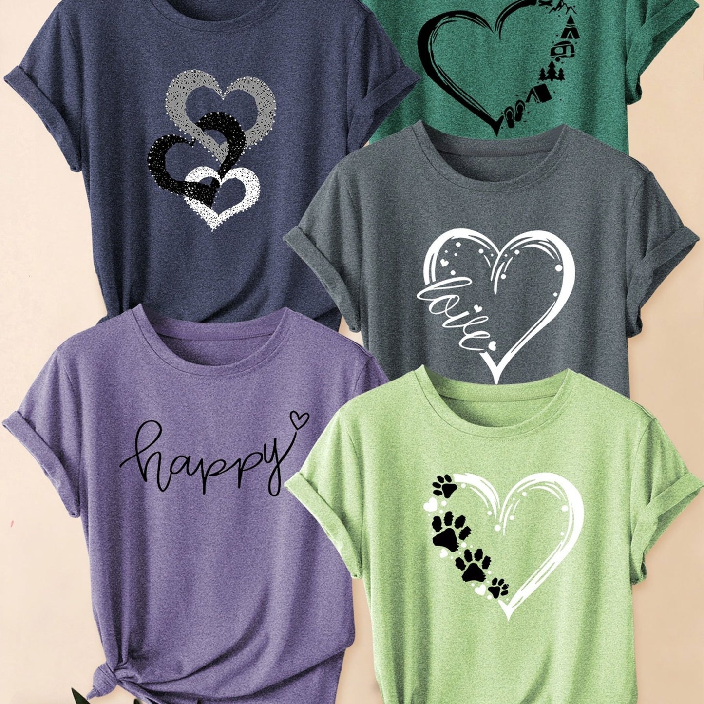 Set of 6 Women'S Short-Sleeve T-Shirts: Blessed, Always, Love, Perfectly Imperfect, I'M Not for Everyone, You Matter Print | Fashionable for Commuting, Vacations, Or Everyday Wear, Versatile Casual Tee | Machine Washable, Sui
