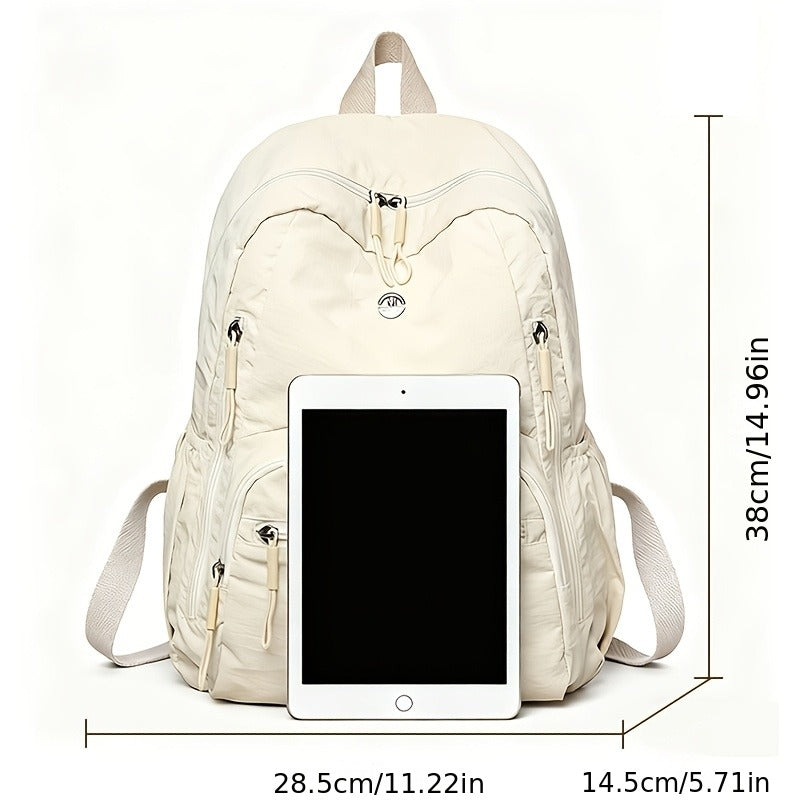 Solid Color Simple Fashion Versatile Women's Backpack Travel Lightweight Lightweight Large Capacity Go Out Commuting Multi-pocket Computer Commuting Bag