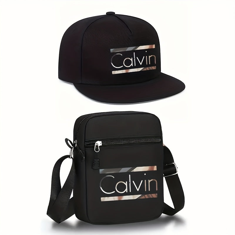 Set of 2 Trendy Caps with Letter Prints And a Messenger Bag, Perfect for Street Style And Outdoor Sports. This Adjustable Flat-Brimmed Baseball Cap And Bag Make a Great Gift for Yourself Or Your Friends