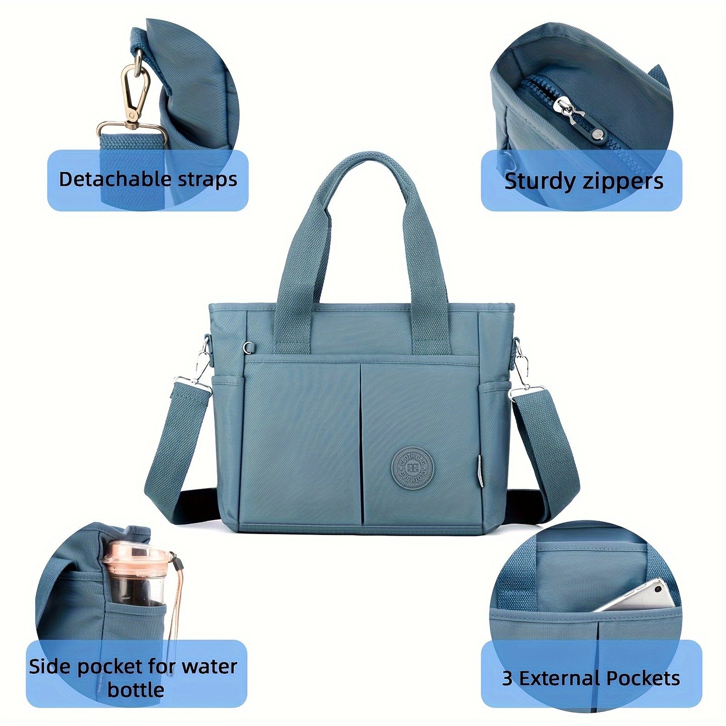 Large Capacity Tote Bag, Zipper Closure, Shoulder Handbag For Women