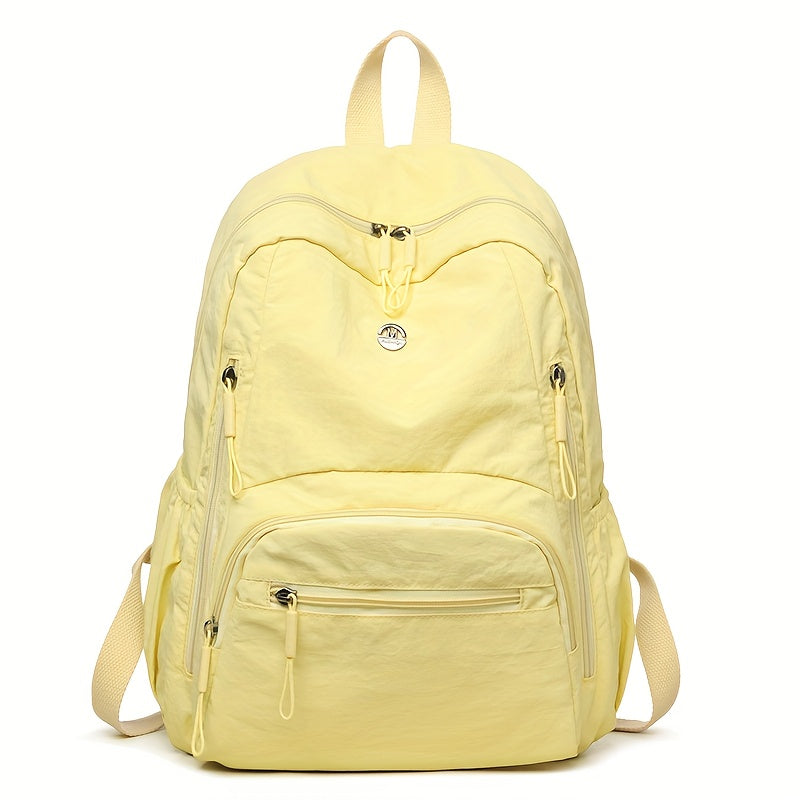 Solid Color Simple Fashion Versatile Women's Backpack Travel Lightweight Lightweight Large Capacity Go Out Commuting Multi-pocket Computer Commuting Bag