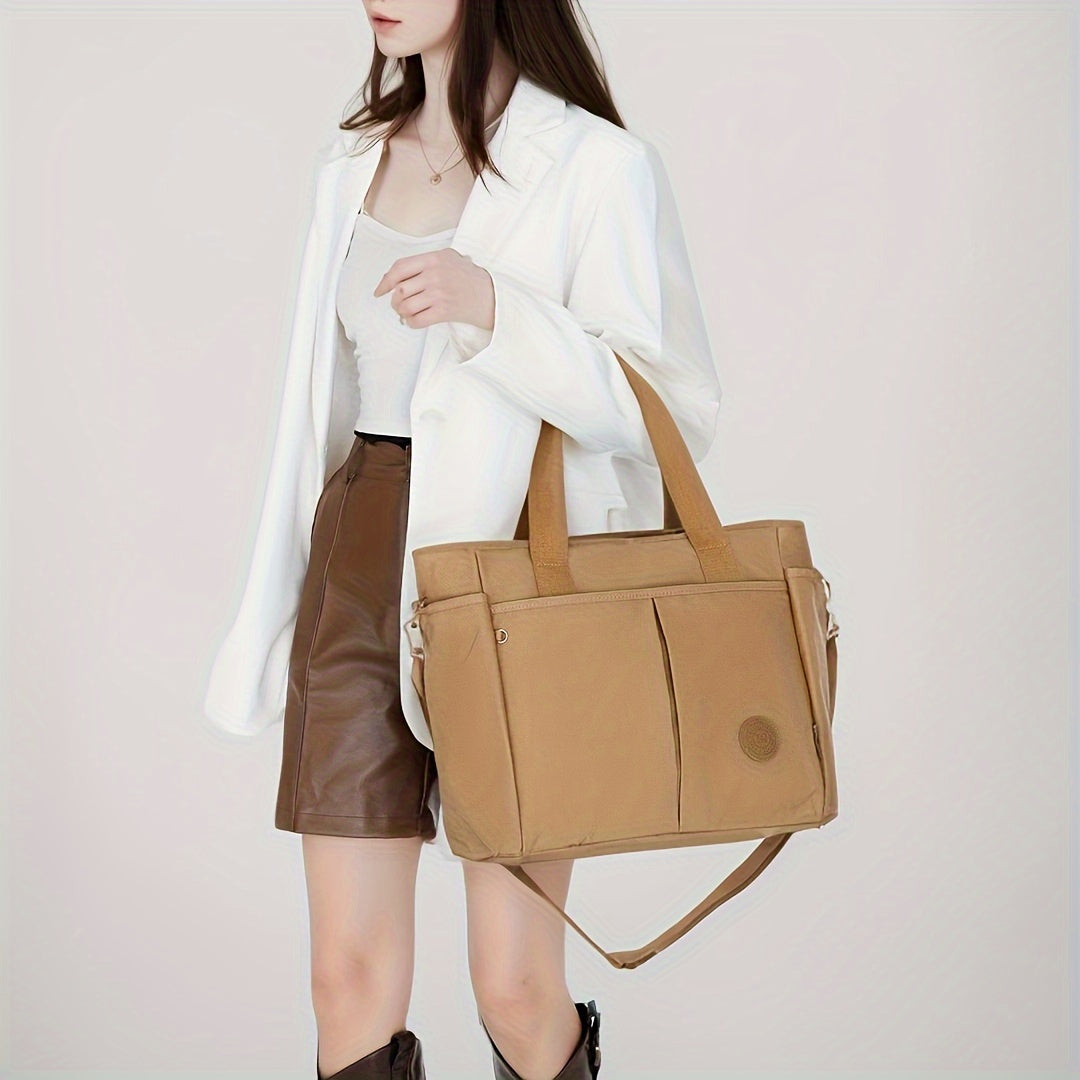Large Capacity Tote Bag, Zipper Closure, Shoulder Handbag For Women