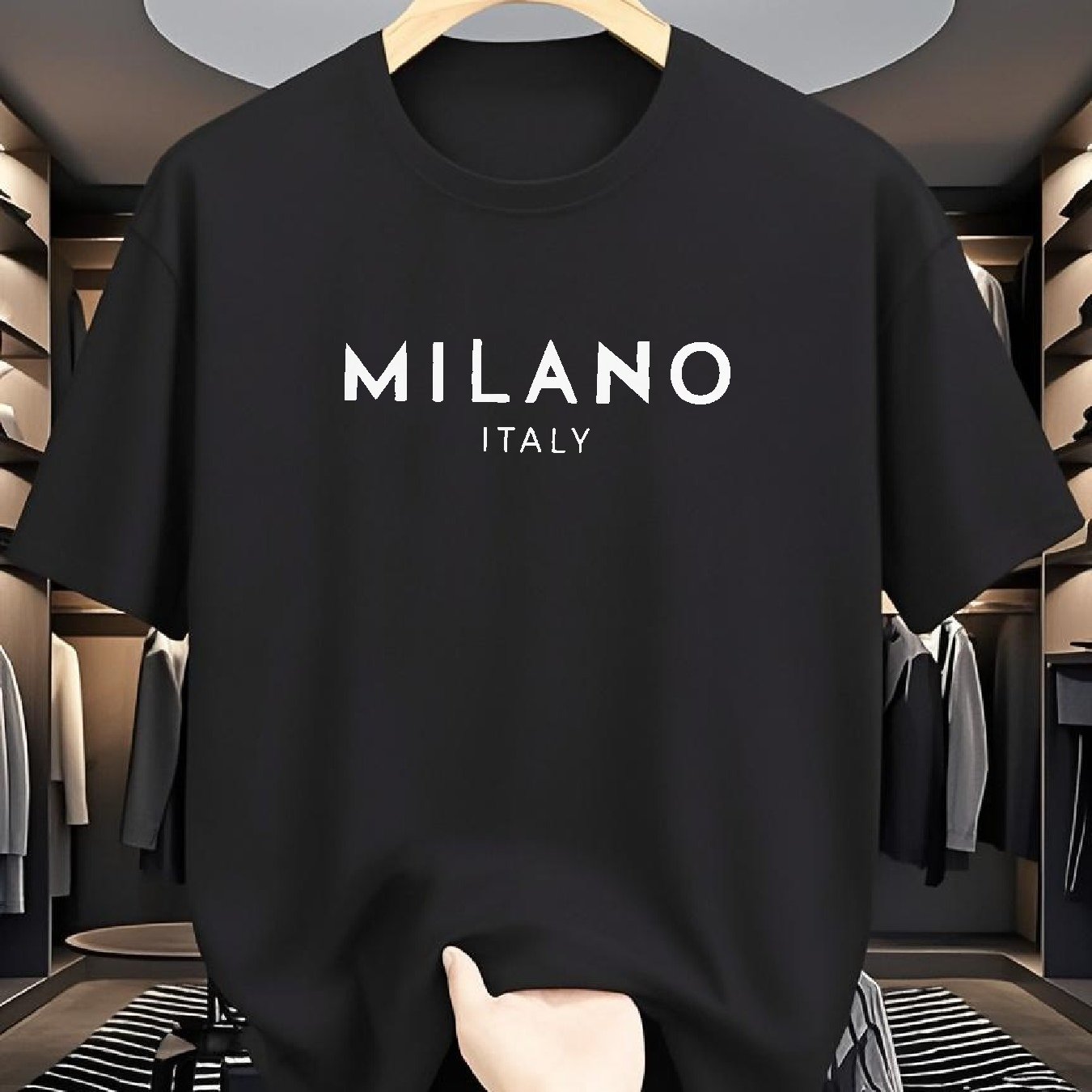 Men's 180g Pure Cotton Short Sleeve T-Shirt - Milano Italy Classic Design, Multi-Color Sporty Casual Round Neck Tee for Spring/Fall, Machine Washable, Ideal Gift for Friends & Family, Leisure Clothing, Comfortable Fit, Fall O