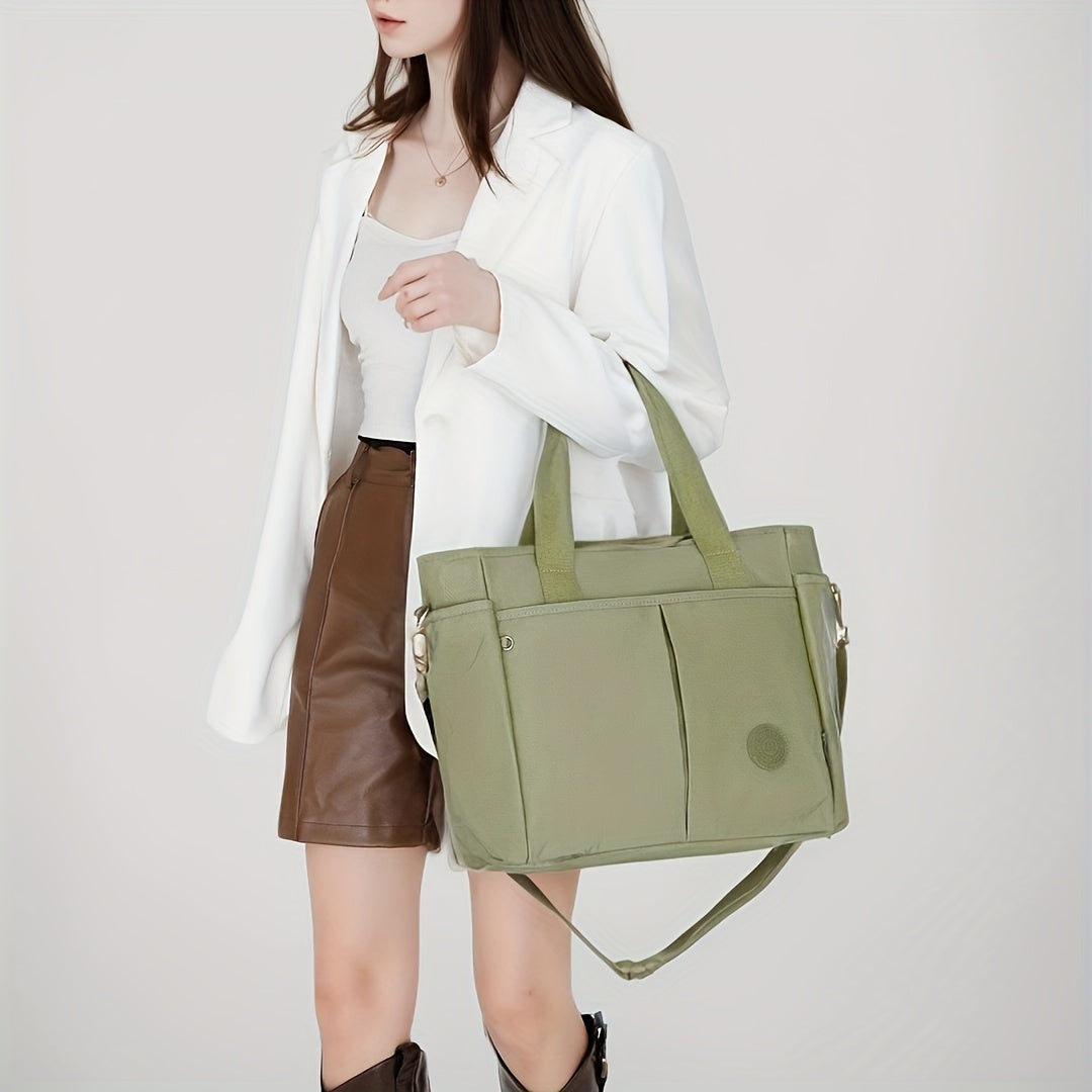 Large Capacity Tote Bag, Zipper Closure, Shoulder Handbag For Women