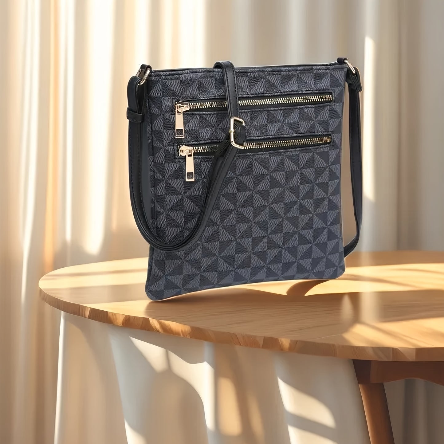 TEPILTE Retro Casual Geometric Print Women'S Crossbody Bag, Stylish And Versatile Medium Shoulder Bag/Wallet, Lightweight Handbag/Messenger Bag, Three-Layer Zippered Pockets, Suitable For Work, Travel And Outdoor Activities.