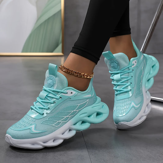 Women's Breathable Mesh Sneakers Shock-Absorbing Running Shoes with Non-Slip Phylon Sole, Low-Top Lace-Up Athletic Footwear for Gym,, Walking - - Casual Shoes (European 36-46/US 6-13) | Striped Sporty & Cushioned, Women Shoes