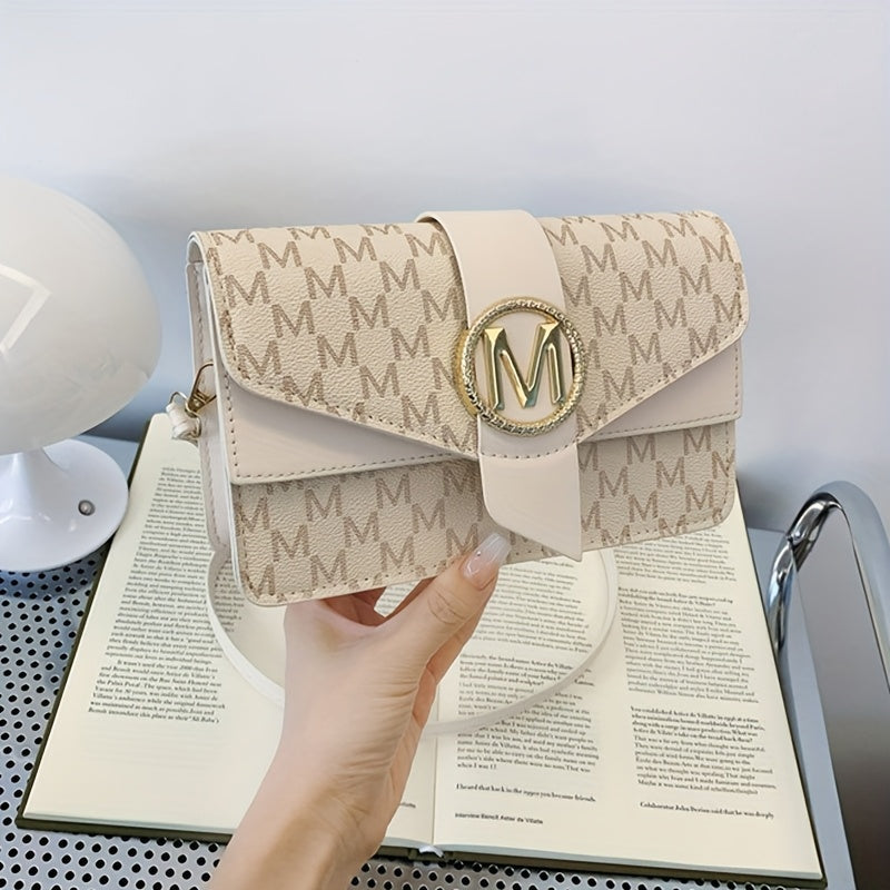 Women's Elegant Shoulder Bag With Perfume Bottle, Golden "M" Letter Buckle, Retro Geometric Shoulder Purse, Small Crossbody Bag For Daily Use, Travel, Work & Shopping