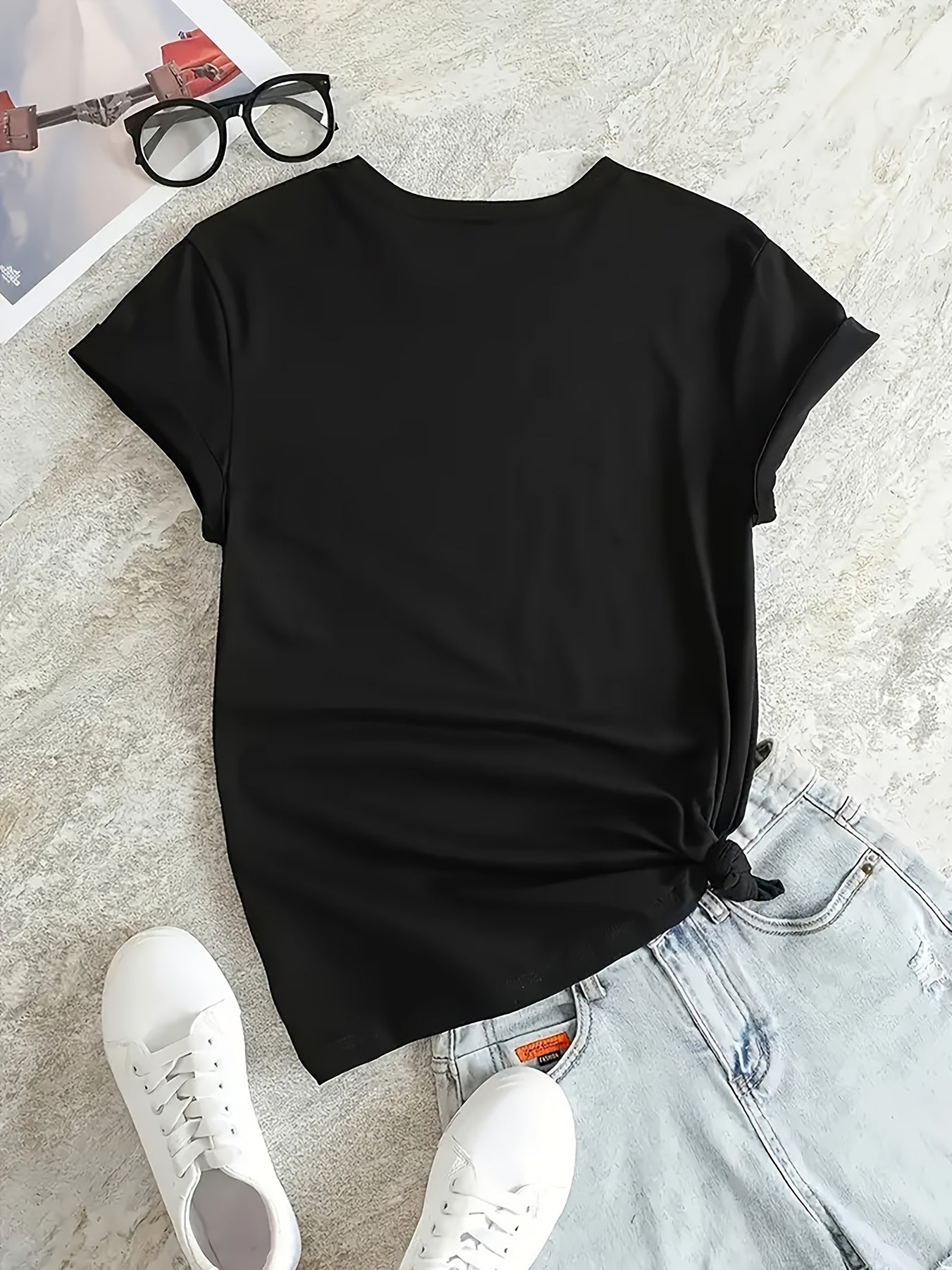 3pcs Casual T-Shirt for Women, Round Neck, Medium-Stretch Fabric, with Alphabet Pattern Prints, Suitable for Spring And Summer Wear- Size S-XXL
