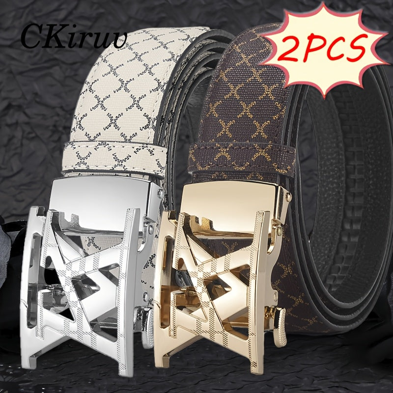 2pcs Unisex Luxury Automatic Buckle Belt | Luxurious Solid Color Alloy Buckle, Outstanding Texture, Wrinkle Resistant and Durable, Adjustable, Suitable for Business, Formal, Weddings, Casual Wear, Ideal Gift for Husbands and