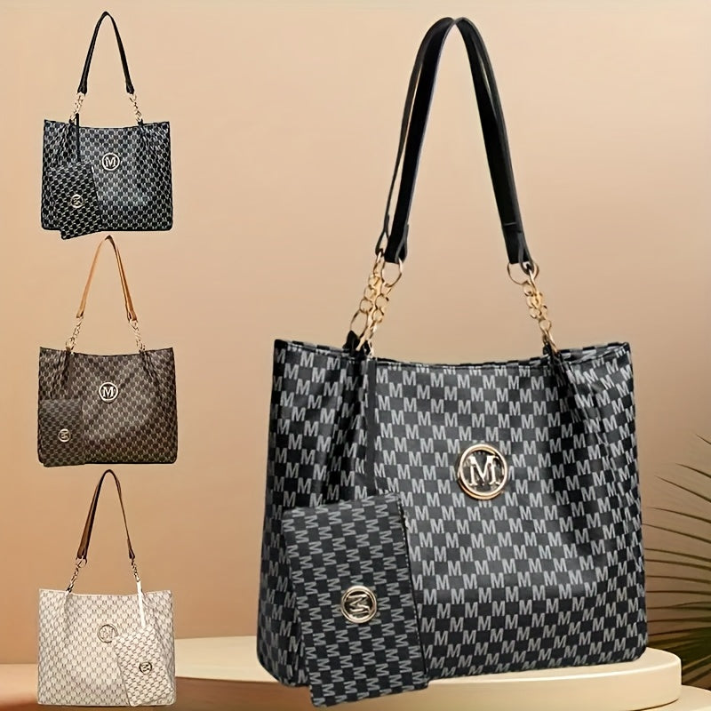 A Stylish New Shoulder Tote Bag for Women Featuring an 'M' Emblem, Spacious Enough for Short Trips And Daily Use, Perfect As a Gift, Travel Shoulder Bag, Everyday Tote, Handbag, Elegant Design, And Minimalist Style