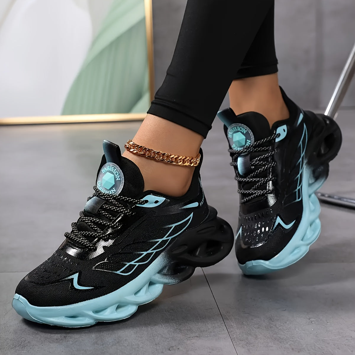 Women's Breathable Mesh Sneakers Shock-Absorbing Running Shoes with Non-Slip Phylon Sole, Low-Top Lace-Up Athletic Footwear for Gym,, Walking - - Casual Shoes (European 36-46/US 6-13) | Striped Sporty & Cushioned, Women Shoes