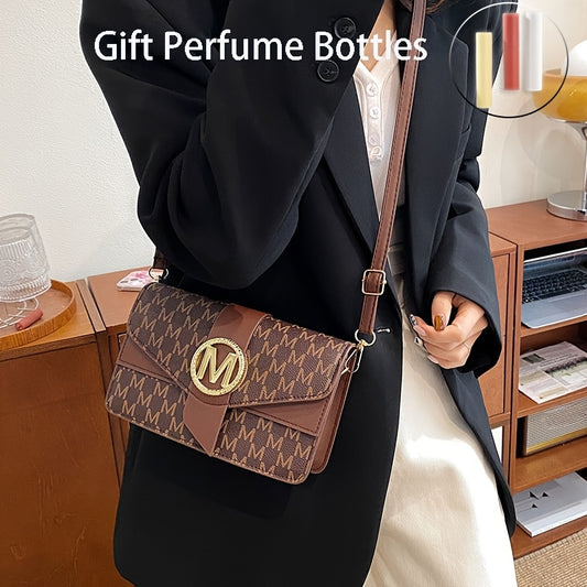 Women's Elegant Shoulder Bag With Perfume Bottle, Golden "M" Letter Buckle, Retro Geometric Shoulder Purse, Small Crossbody Bag For Daily Use, Travel, Work & Shopping