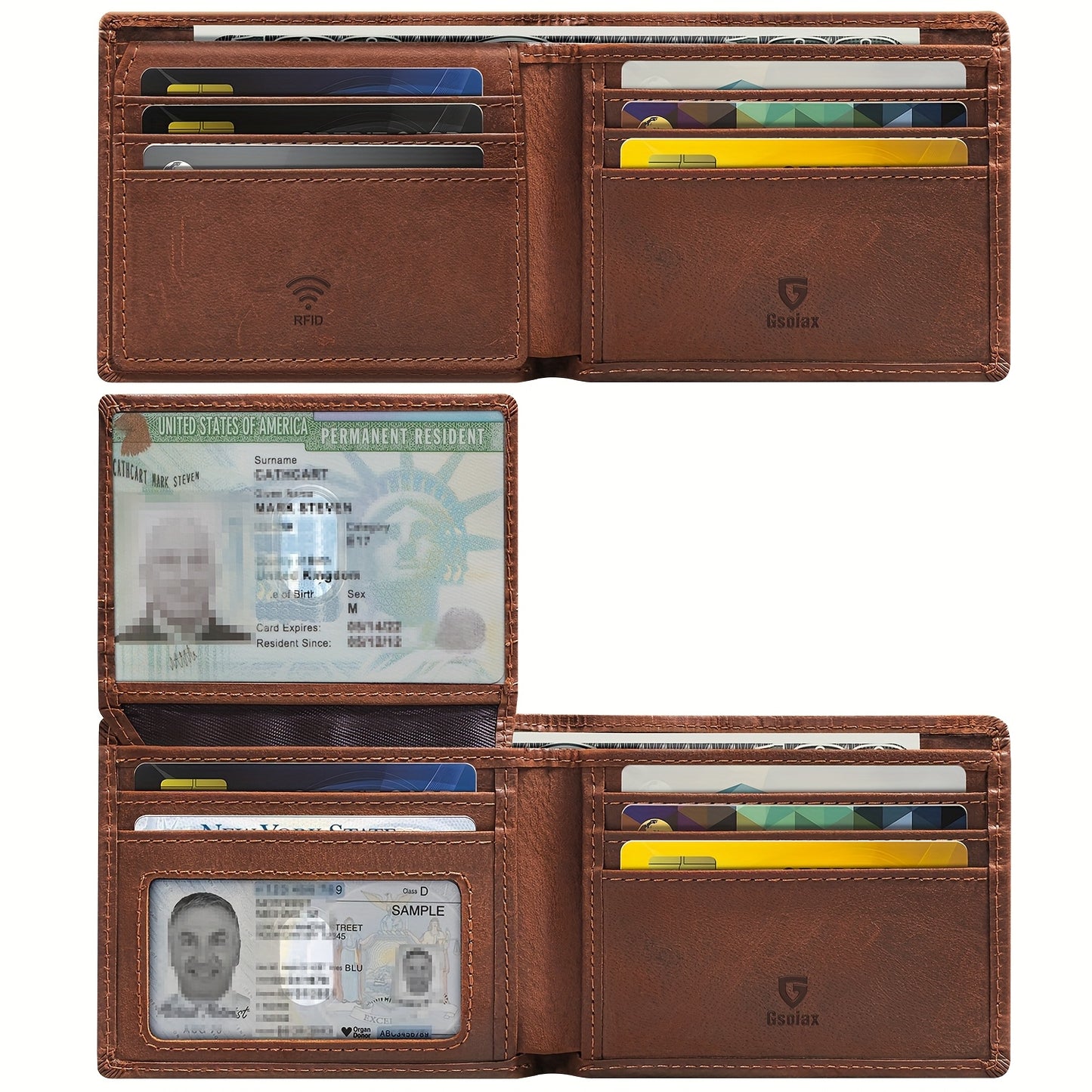 Handcrafted Vintage Bifold Wallet for Men - GSOIAX Premium Crazy Horse Faux Leather | 11 Card Slots + 2 ID Compartments + 2 Cash Sections | RFID Protection | Perfect Gift