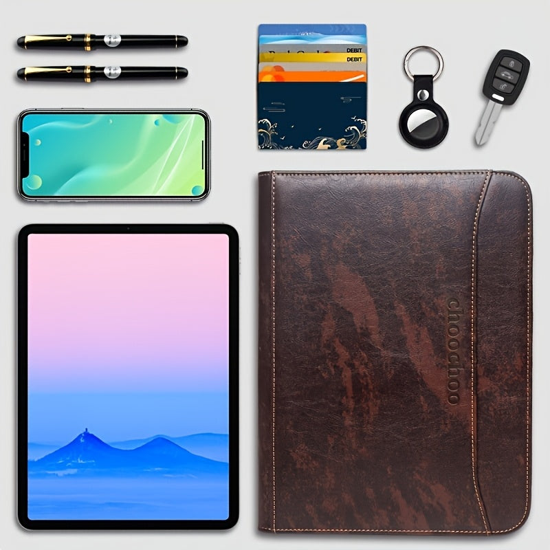 Zippered Business Organizer with 12.9" Tablet Sleeve And 7" Phone Pocket, Dark Brown Resume File Folder for Men And Women, Document Storage | Stylish Design| Secure Zipper Closure, Gift, Christmas