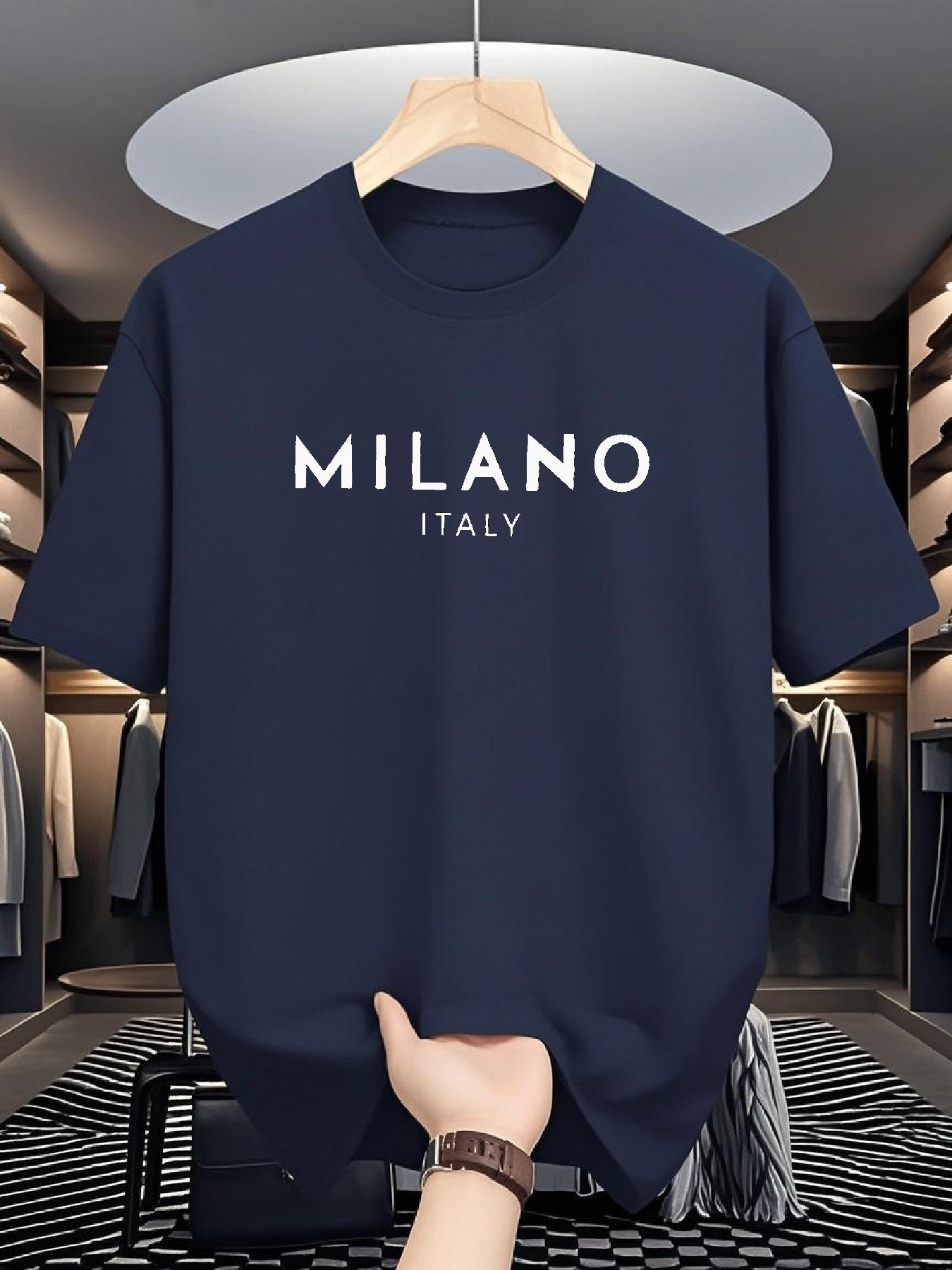 Men's 180g Pure Cotton Short Sleeve T-Shirt - Milano Italy Classic Design, Multi-Color Sporty Casual Round Neck Tee for Spring/Fall, Machine Washable, Ideal Gift for Friends & Family, Leisure Clothing, Comfortable Fit, Fall O