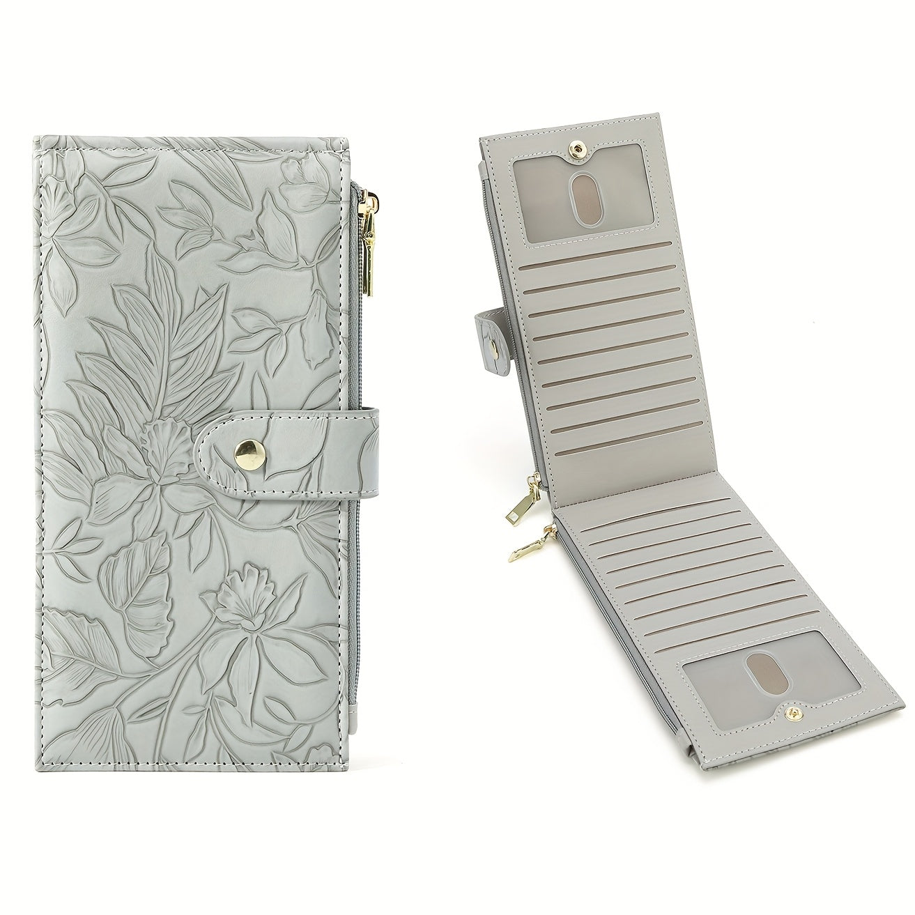 Women's Ultra-Thin RFID Blocking Wallet, Double Zipper Pocket, Slim Lightweight Clutch Card Bag