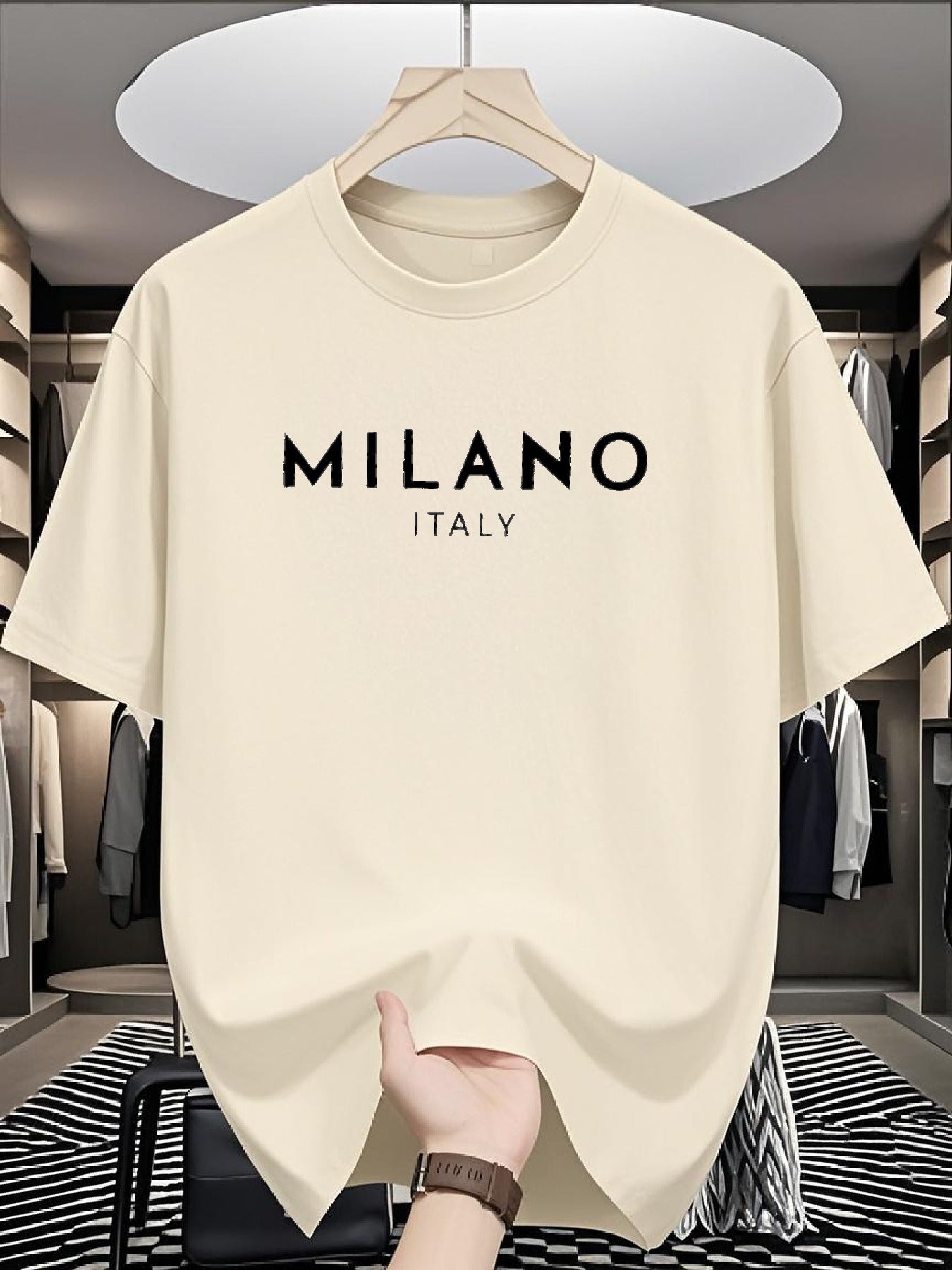 Men's 180g Pure Cotton Short Sleeve T-Shirt - Milano Italy Classic Design, Multi-Color Sporty Casual Round Neck Tee for Spring/Fall, Machine Washable, Ideal Gift for Friends & Family, Leisure Clothing, Comfortable Fit, Fall O