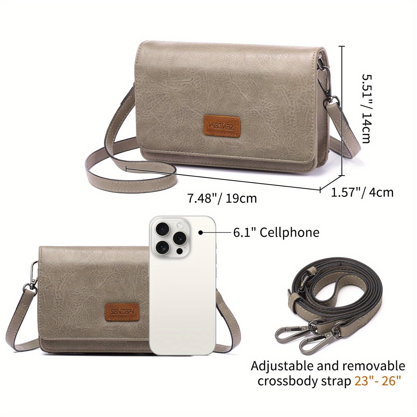 SENDEFN RFID Crossbody Bag Vegan Leather Wallet For Women
