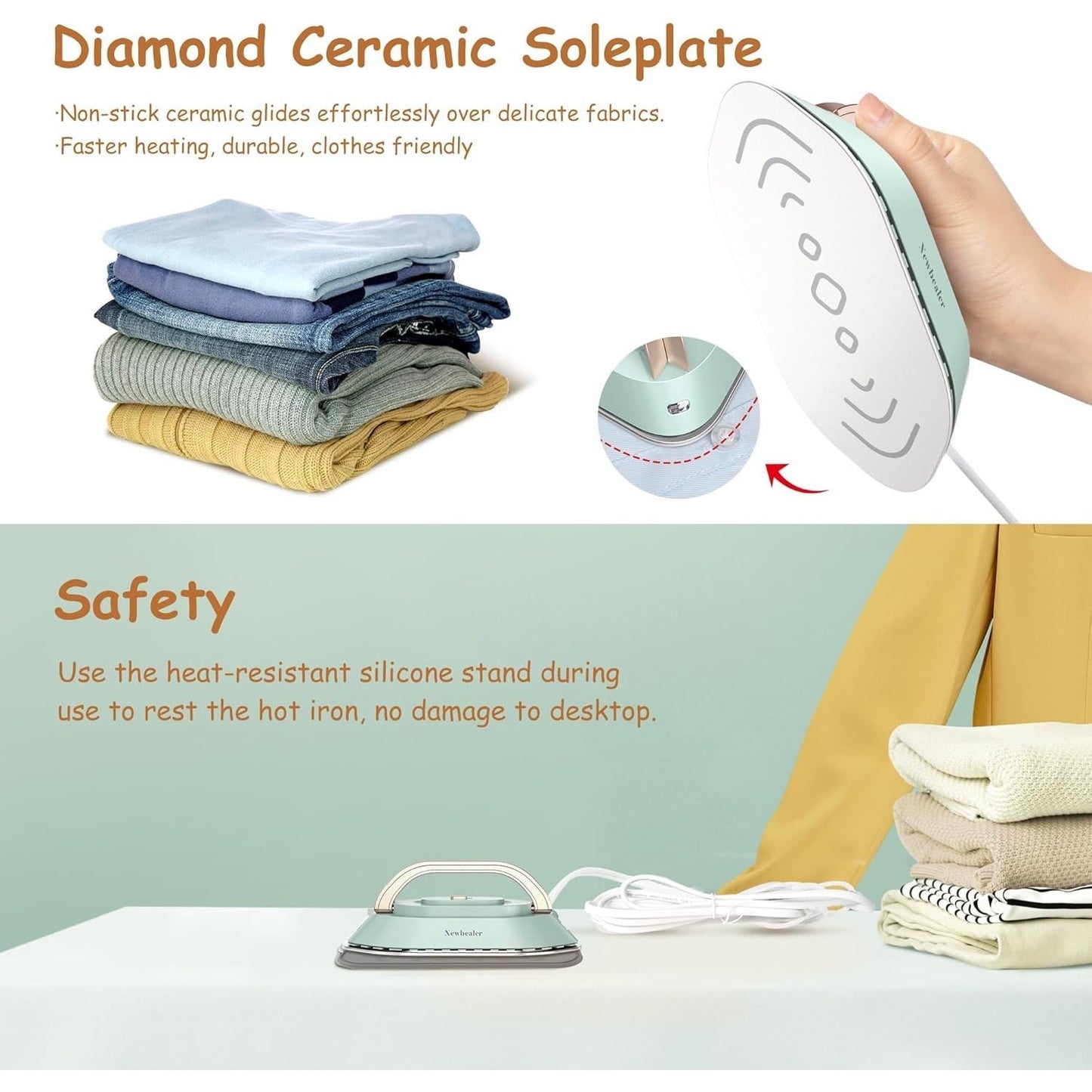 NEWBEALER Dual Voltage Travel Iron 120V 220V With Spray Bottle