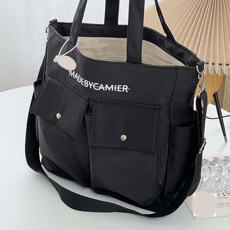 Large Capacity Heavy-Duty Nylon Tote Bag Compatible for //Travel - Multi-Pocket Handbag with Wrist Strap, Zipper Closure & Hand Washable - / Casual Professional Bag