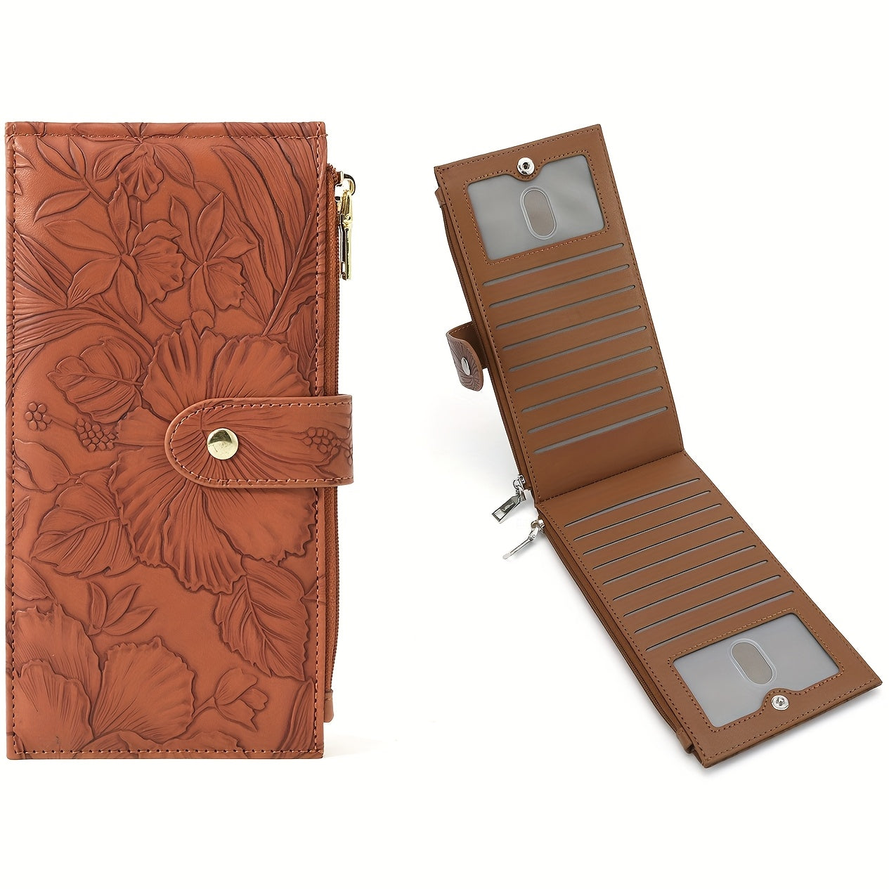 Women's Ultra-Thin RFID Blocking Wallet, Double Zipper Pocket, Slim Lightweight Clutch Card Bag