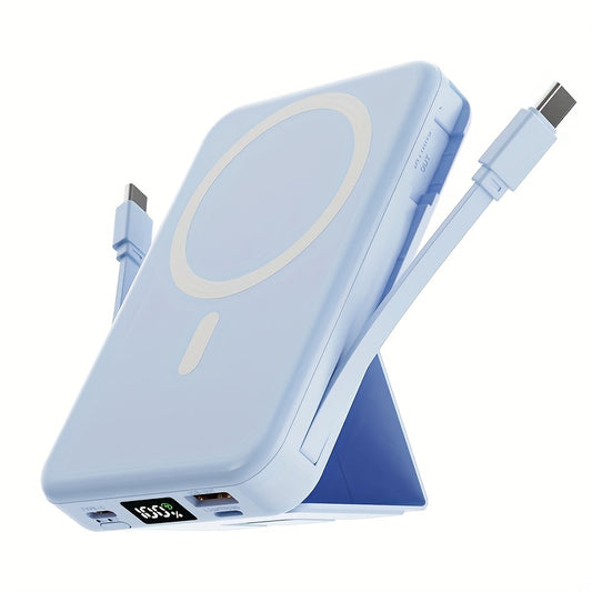 10000mAh Super Fast Charging PD22.5W Wireless Charging 15W Magnetic Fast Charging Power Bank Mini Built-in 2 Cables, Universal Office USB Portable, with Stand And Digital Display Battery Level, Suitable for Airplane Travel Mo